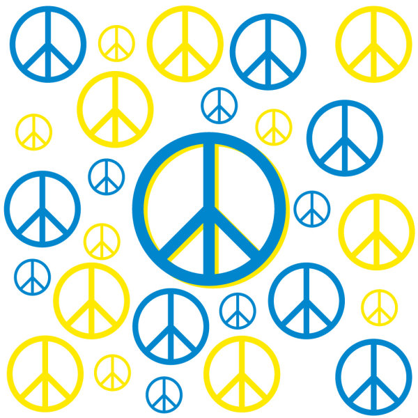 Aufkleber Set 80x PEACE FRIEDEN Symbol, je 40 St. blau u.gelb b.15cm wetterfest