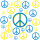 Aufkleber Set 80x PEACE FRIEDEN Symbol, je 40 St. blau u.gelb b.15cm wetterfest