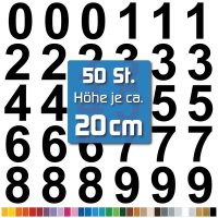 50 Klebezahlen wetterfest 20cm 200mm Zahlen Aufkleber Ziffern Schwarz o. Farbig
